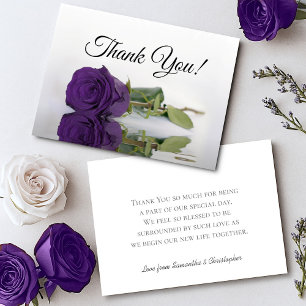 Elegant Royal Purple Mirrored Rose Simple Wedding Thank You Card