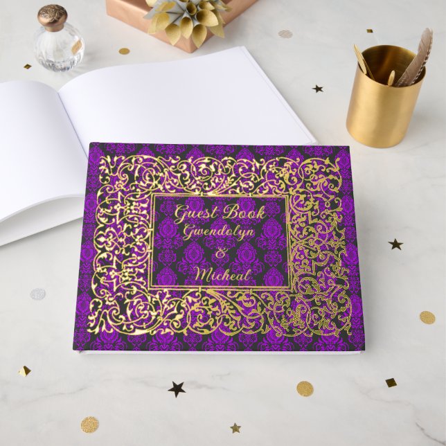 Elegant Royal Purple Personalised Guest Book (Front Open)