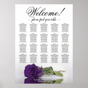 Elegant Royal Purple Rose 20 Table Seating Chart