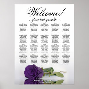 Elegant Royal Purple Rose 20 Table Seating Chart