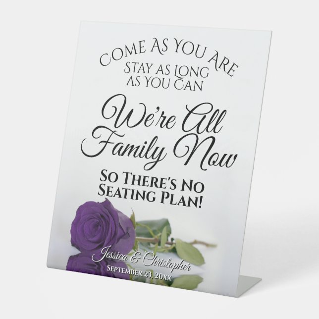 Elegant Royal Purple Rose Open Seating Wedding Pedestal Sign (Front)