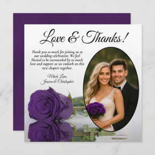 Elegant Royal Purple Rose Oval Photo Wedding Thank You Card
