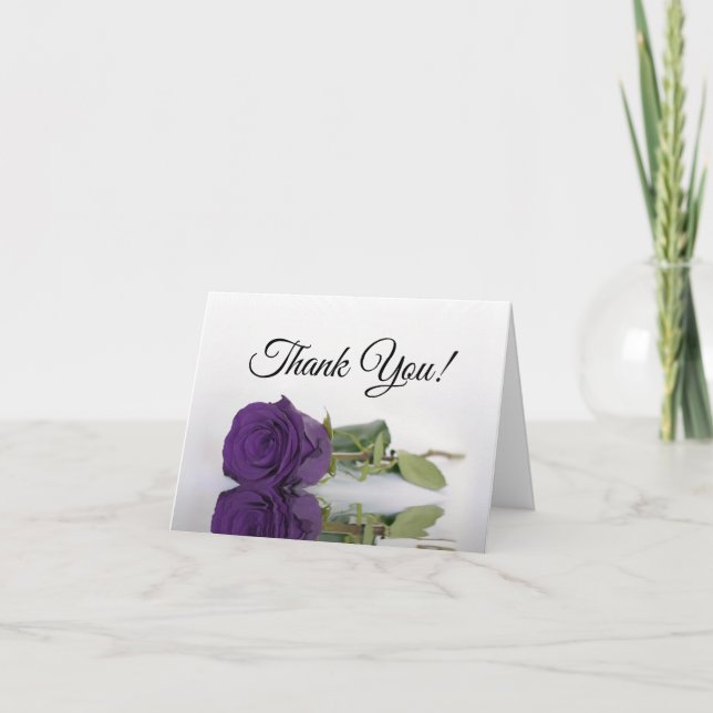 Elegant Royal Purple Rose Wedding Photo Inside Thank You Card (Front)