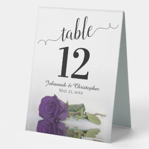Elegant Royal Purple Rose Wedding Table Number