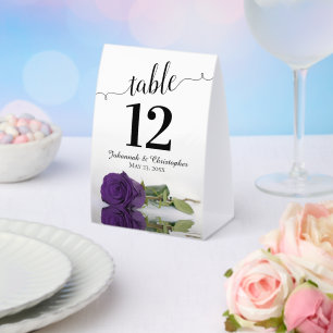 Elegant Royal Purple Rose Wedding Table Number