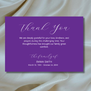 Elegant Royal Purple Traditional Funeral Sympathy Thank You Card
