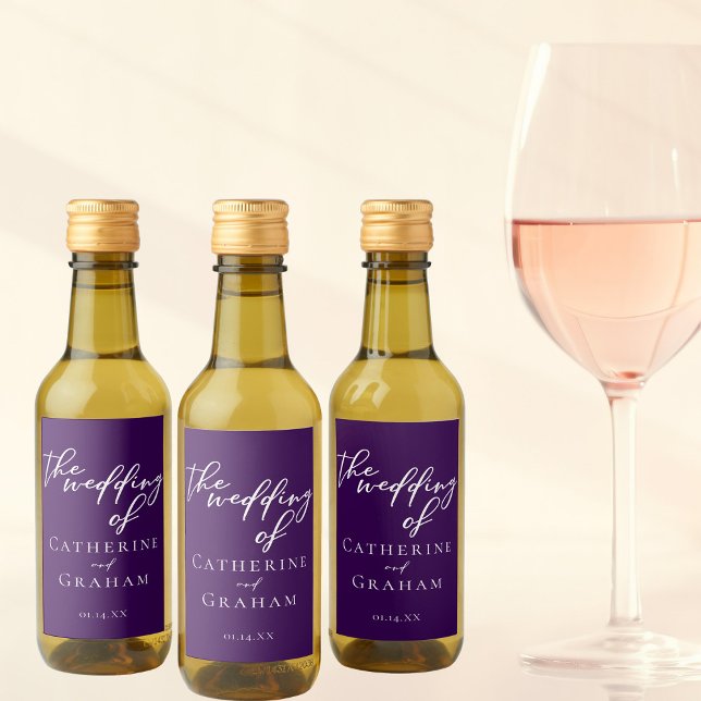 Elegant Royal Purple Wedding Personalised Mini Wine Label (Creator Uploaded)