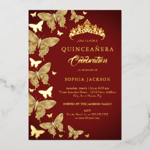 Elegant Royal Red Gold Butterfly Quinceanera