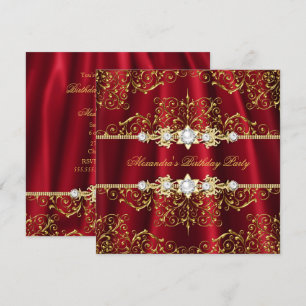 Elegant Royal Red & Gold Damask Birthday Party Invitation