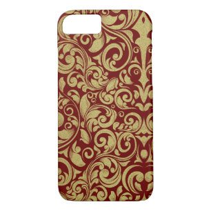 Elegant Royal Red Gold Glitter Damask Floral iPhone 8/7 Case