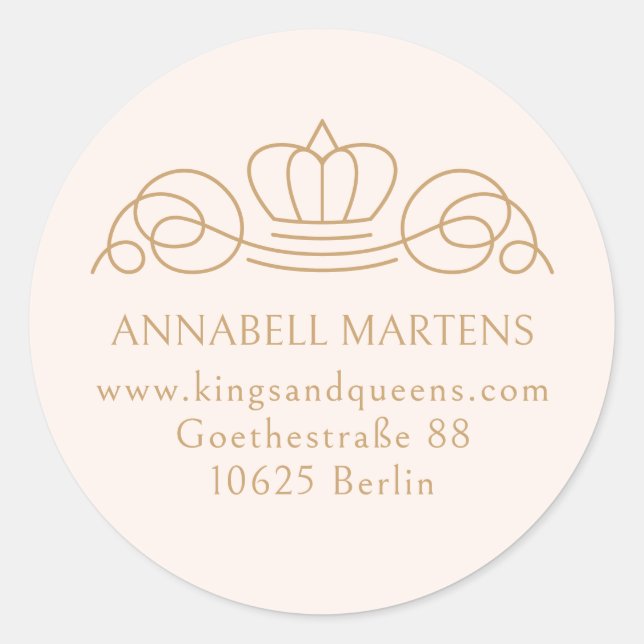 Elegant, royal, salon, blush-pink+ beige-brown classic round sticker (Front)