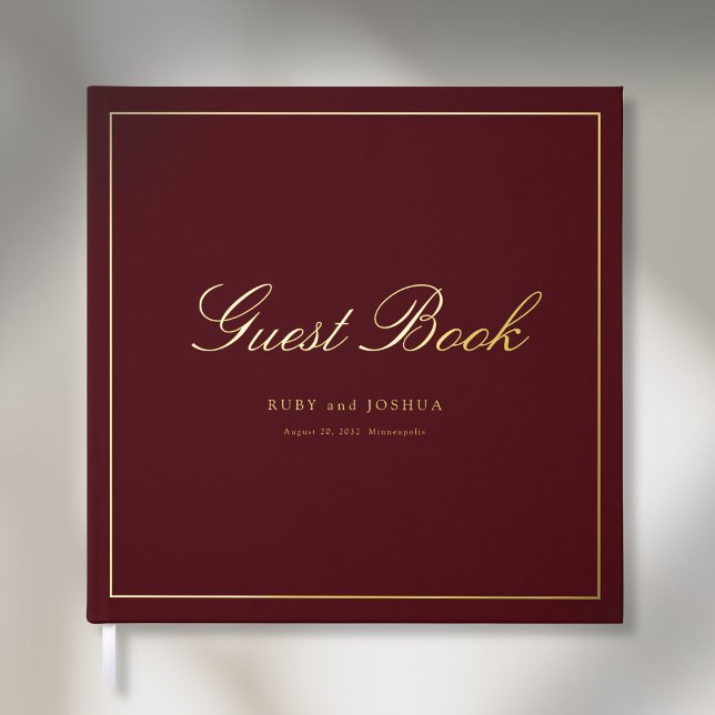 Elegant Royal Scripted Font Wedding Guest Book (Elegant Royal Burgundy Scripted Font Wedding Foil Guest Book)