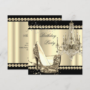 Elegant Royal Sepia Gold Cream Chandelier Party 2 Invitation