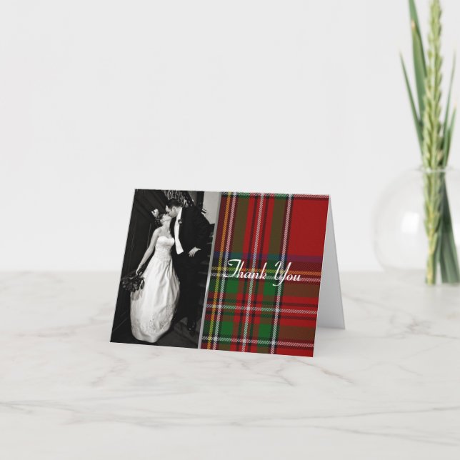 Elegant Royal Stewart Plaid Photo Thank You Card (Front)