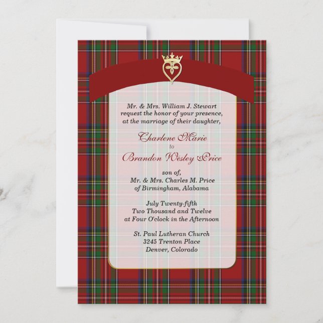 Elegant Royal Stewart Plaid Wedding Invitation (Front)