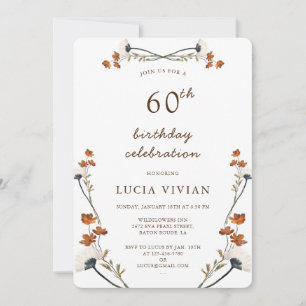 Elegant Royal Wildflower 60 Birthday Party Invitation