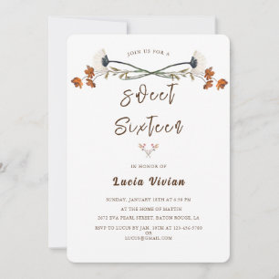 Elegant Royal Wildflower Sweet 16 Birthday Party Invitation