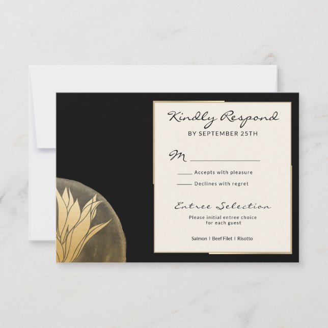 Elegant RSVP Black Gold Menu Options  (Front)
