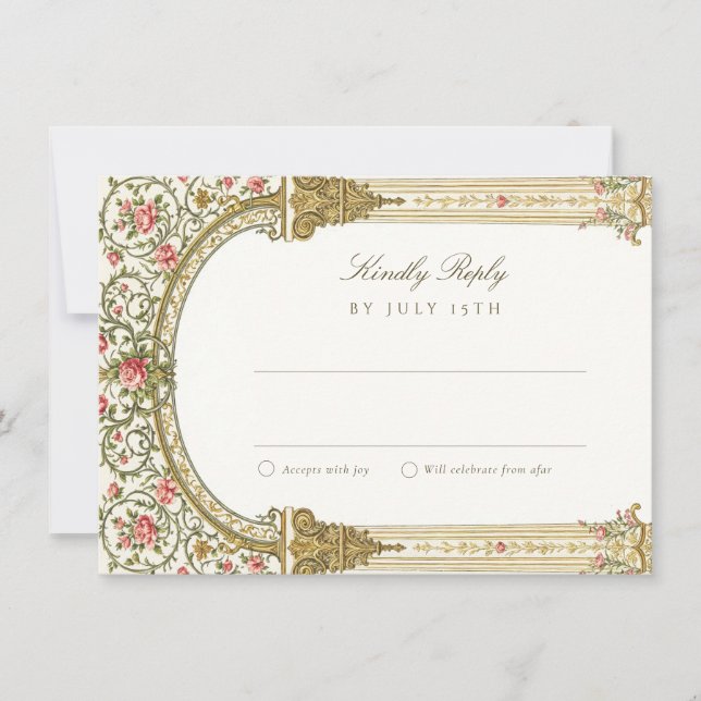 Elegant RSVP Card with Baroque Gold (Front)
