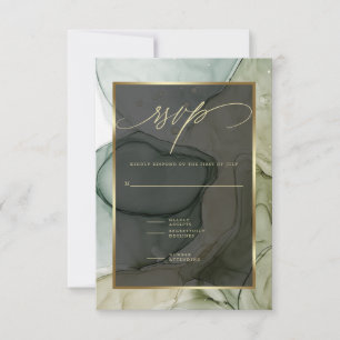 Elegant RSVP Deep Forest Drab Green Marbled Ink