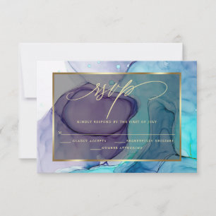 Elegant RSVP Deep Purple Aqua Marble Ink  Card