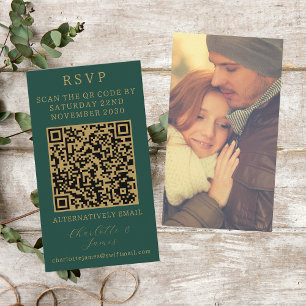Elegant RSVP   Green And Gold Photo QR Enclosure Card