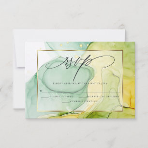 Elegant RSVP Marbled Vibrant Greens and Golds 