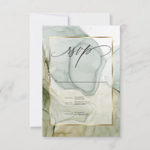 Elegant RSVP Marbled Vibrant Greens and Golds  Card