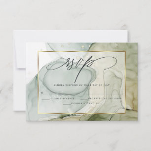 Elegant RSVP Marbled Vibrant Greens and Golds Card