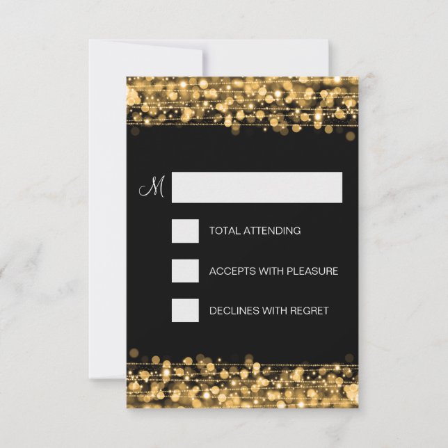 Elegant RSVP Party Sparkles Gold Card (Front)