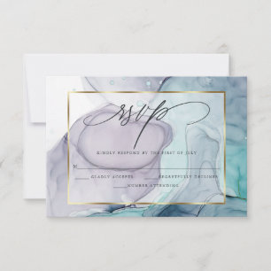 Elegant RSVP Plum and Teal Marble Ink  Card