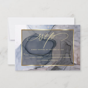 Elegant RSVP Plum Dusty Blue Marble Ink Card