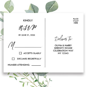Elegant RSVP Postcard   Black White