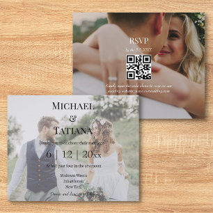 elegant rsvp qr code  2 photos wedding invitation 