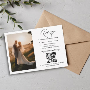 elegant rsvp qr code minimalist wedding photo card