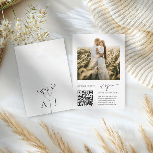 Elegant RSVP QR Code with Photo Wedding Card