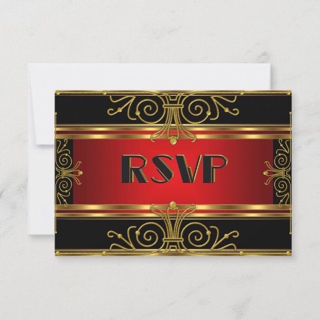 Elegant RSVP Red Black Gold Art Deco (Front)