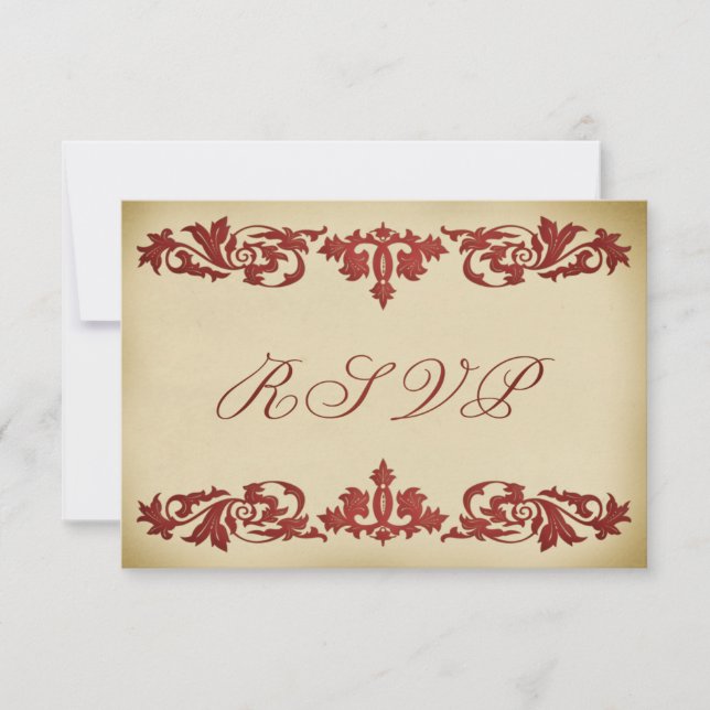Elegant RSVP Response Cards Vintage Leaf Scroll (Front)