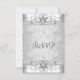 Elegant RSVP Silver White Diamond Lace Card