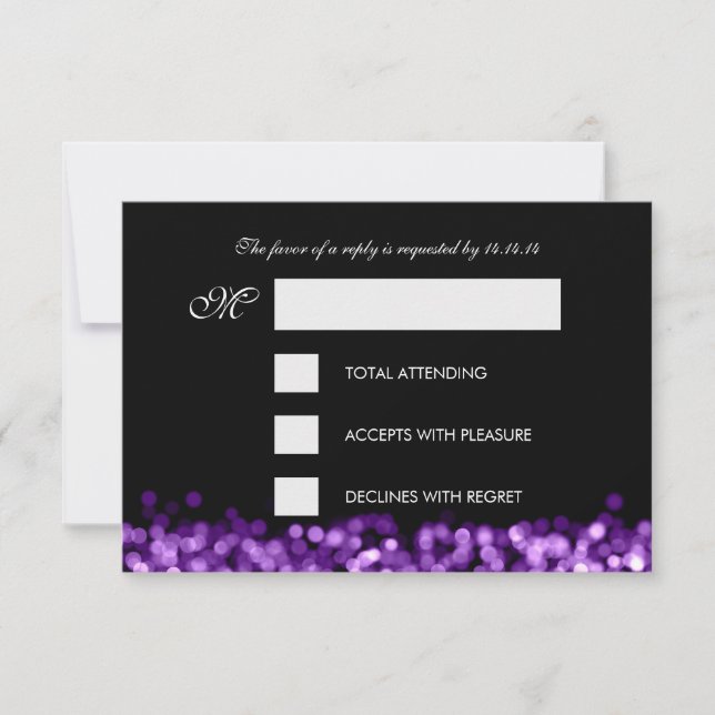 Elegant RSVP Sweet Sixteen Sparkling Lights Purple (Front)