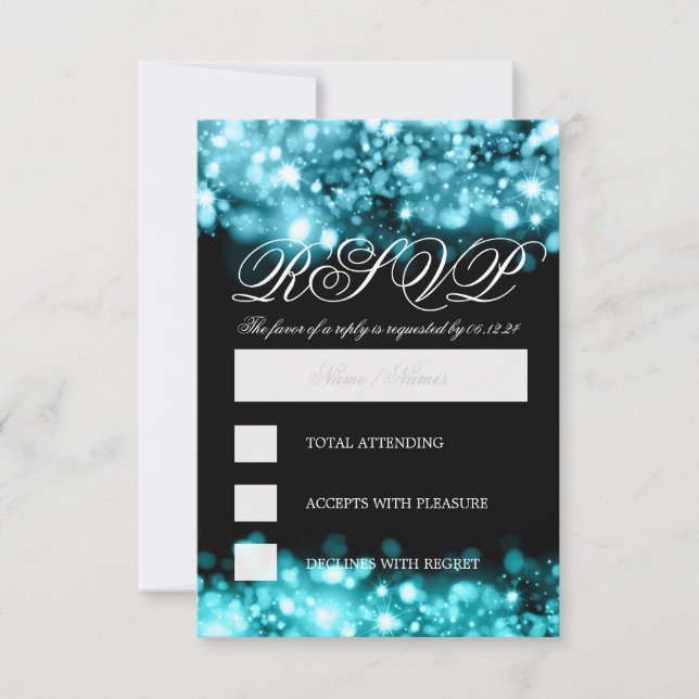 Elegant RSVP Turquoise Sparkling Lights Card (Front)