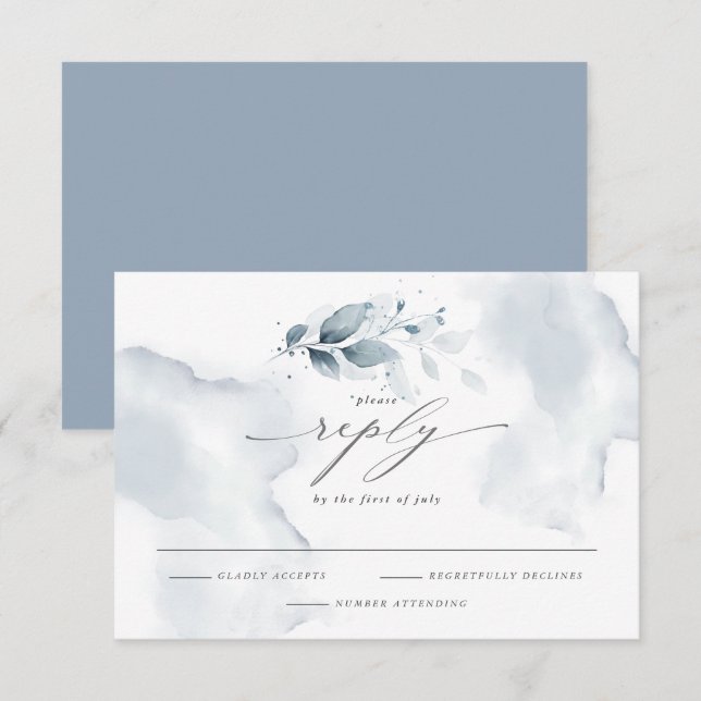 Elegant RSVP Watercolor Foliage Dusty Blue  Card (Front/Back)