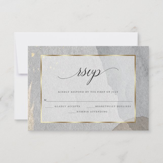 Elegant RSVP Watercolor Grey Granite Stone (Front)