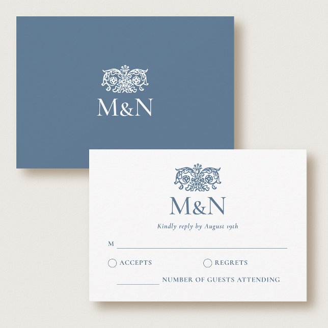 Elegant RSVP Wedding Monogram Dark Blue Enclosure Card (Creator Uploaded)