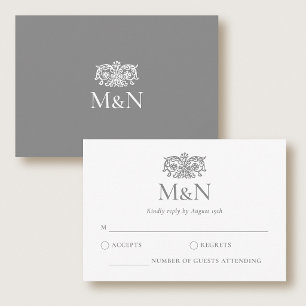 Elegant RSVP Wedding Monogram Grey Enclosure Card