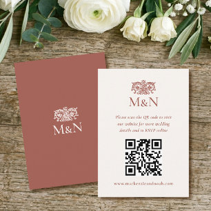 Elegant RSVP Wedding Monogram QR Code Terracotta Enclosure Card