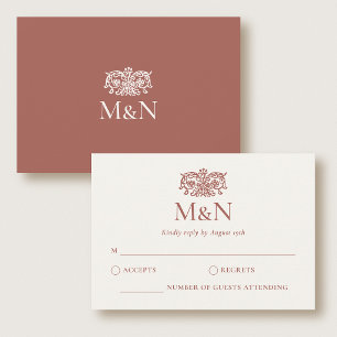 Elegant RSVP Wedding Monogram Vintage Terracotta Card