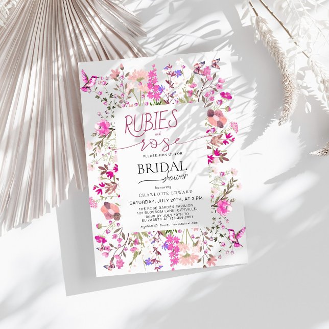 Elegant Rubies and Rose Floral Bridal Shower  Invitation (Creator Uploaded)