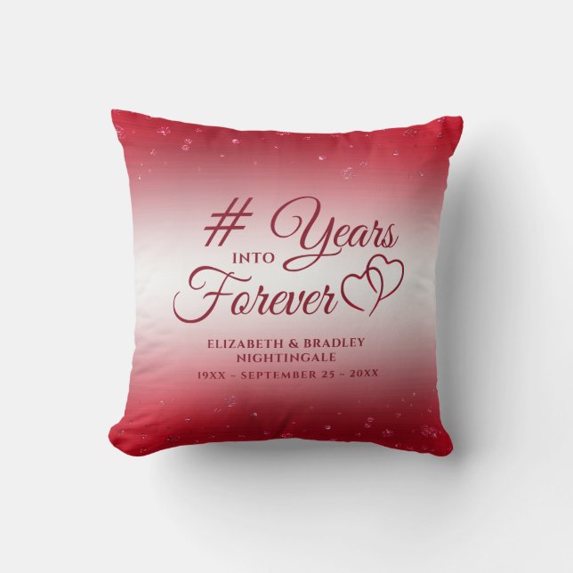 Elegant Ruby Anniversary Hearts YEARS INTO FOREVER Cushion (Front)
