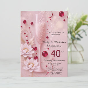 Elegant Ruby & Champagne Glass 40th Wedding Anniv Invitation